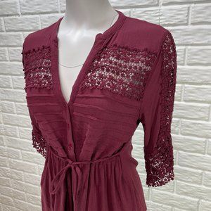 American Rag Maroon Lace and Pleated Top